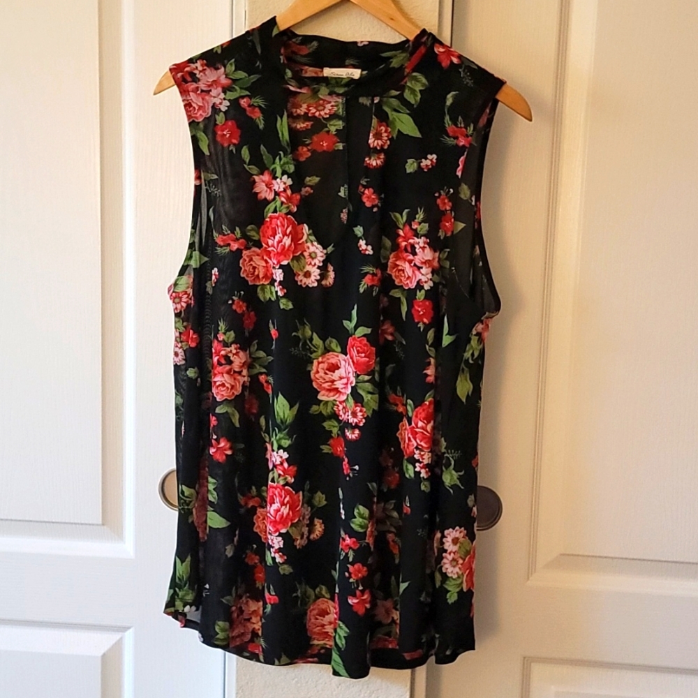 Black MESH floral top 3x